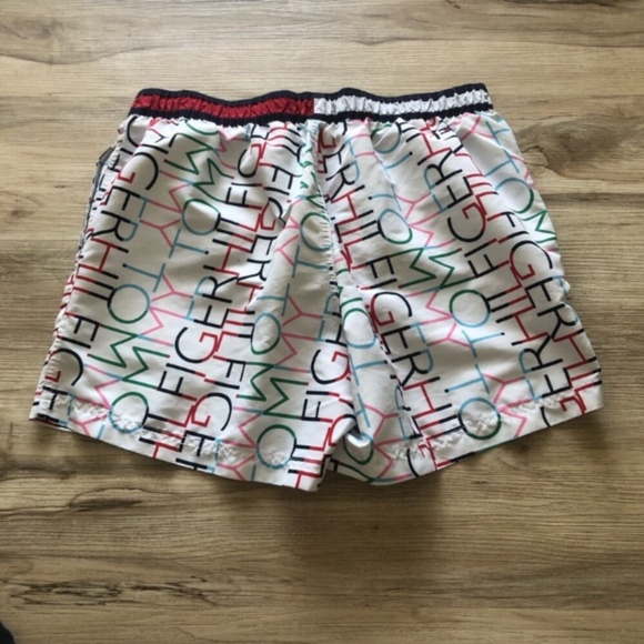 Tommy Hilfiger Men's Logo Print Swim Trunks - White, Red, Green, Blue - Picture 6 of 9